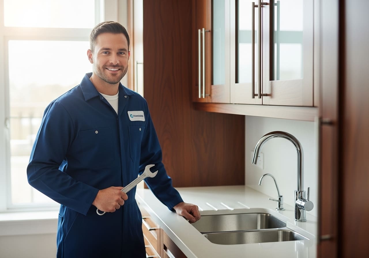 Professional plumber working